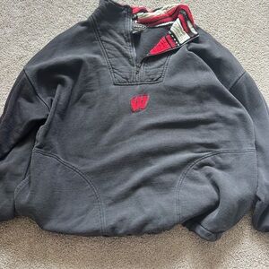 Black Quarter-Zip Sweatshirt with Red Wisconsin Logo